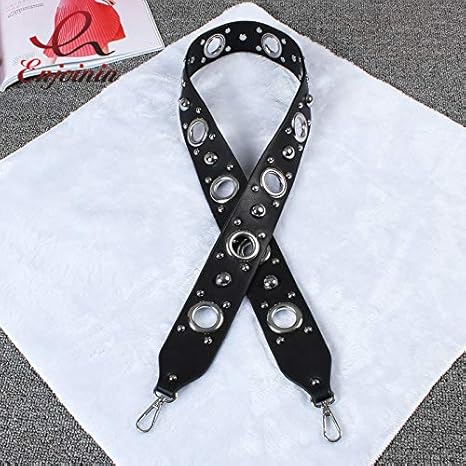 Pnizun - Personality Punkmetallnieten rundes Loch pu Leder schwarz Mode Damenhandtasche Schultergurt Beutelteile Gürtel