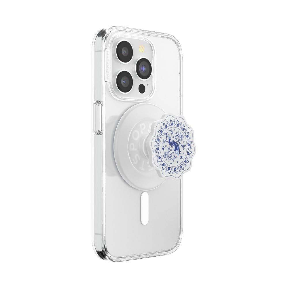 PopSockets Phone Grip for MagSafe with Kickstand, Magnetic Stand, Swappable Top, Secure Hold for iPhone MagSafe Cases, Phone & Tablet Grip - Peacock Saucer