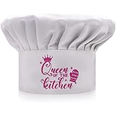 AGMDESIGN Queen of The Kitchen Funny Chef Hat, Funny Chef Wear, Adjustable Kitchen Cooking Hat for Men & Women White, Mother's Day/Father's Day/Birthday Gift for Him, Her, Mom, Dad, Friend