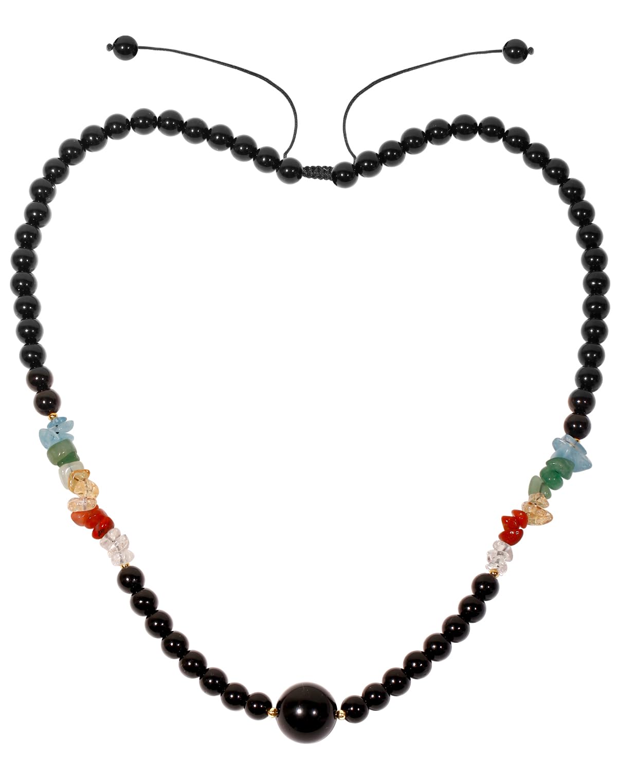 Wizock 7 Chakra Tumbled Stones and Crystals Chips Necklaces for Women Men Black Obsidian Beaded Necklace Protection Energy Jewelry Inspirational Gifts (23"-30")