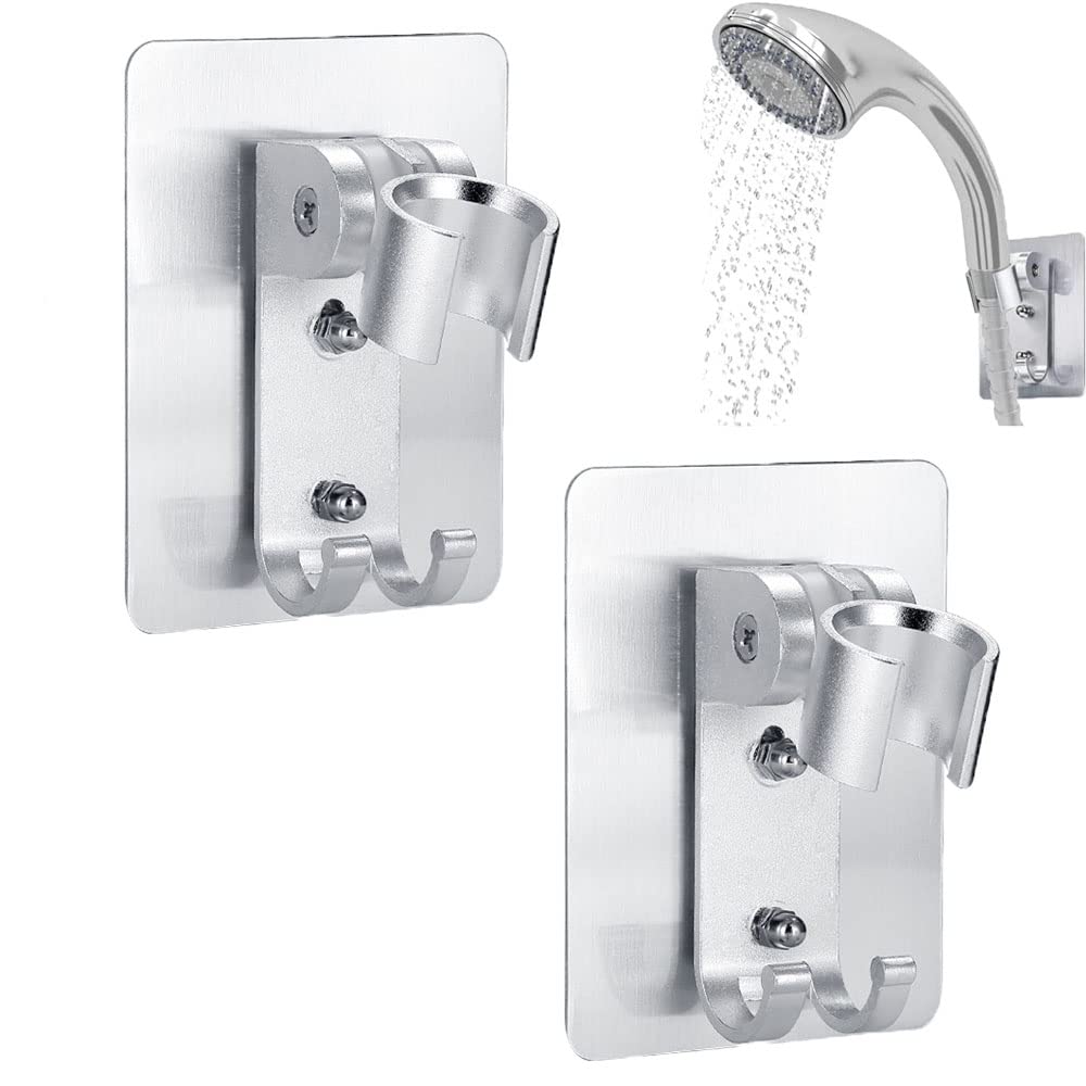 Yufana Aluminium Shower Head Holder, Pack of 2, Silver, Wall Mount