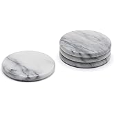 Natural White Marble Coasters for Drinks (Set of 4) – 4-Inch Round Polished Stone Coasters – Elegant Tabletop Protection for 
