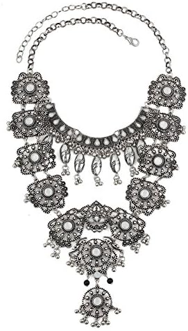 ReisJewelry Long Tassel Chunky Boho Coin Statement Necklace for Women