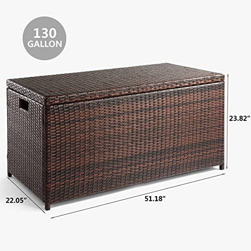 COSVALVE 130 Gallon Deck Box, Wicker Rattan Outdoor Storage Box, Patio