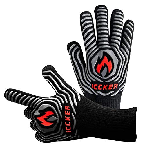 ICCKER Grill Gloves - 1112°F (600°C) Extremely Heat Resistant BBQ Gloves, 14"(36CM) Grilling Cooking Gloves, Premium Insulated & Anti-Slip Aramid Oven Mitts, 1 Pair