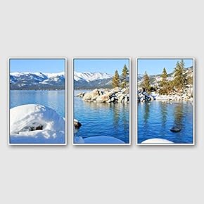 3 Piece Framed Canvas Wall Art for Living Room, Bedroom Lake Tahoe Canvas Prints for Modern Home Decoration Ready to Hang - 16"x24"x3 Panels