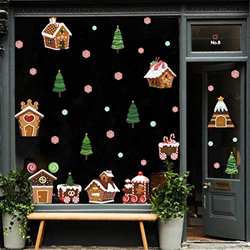 IARTTOP Colorful Christmas Candy House Wall Decal, DIY Lovely Christmas Party Supplies Trees Snow Sticker for Window Clings Kids Bedroom Living Room Nursery Decor