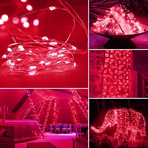 Mother\'s Day Gift Solar String Lights (2 Pack) ,Solar Fairy Lights,16.4Ft 50LEDS IP65 Waterproof Wire Lighting for Indoor Outdoor Christmas Tree Halloween Home Garden Wedding Party Decoration(Red)