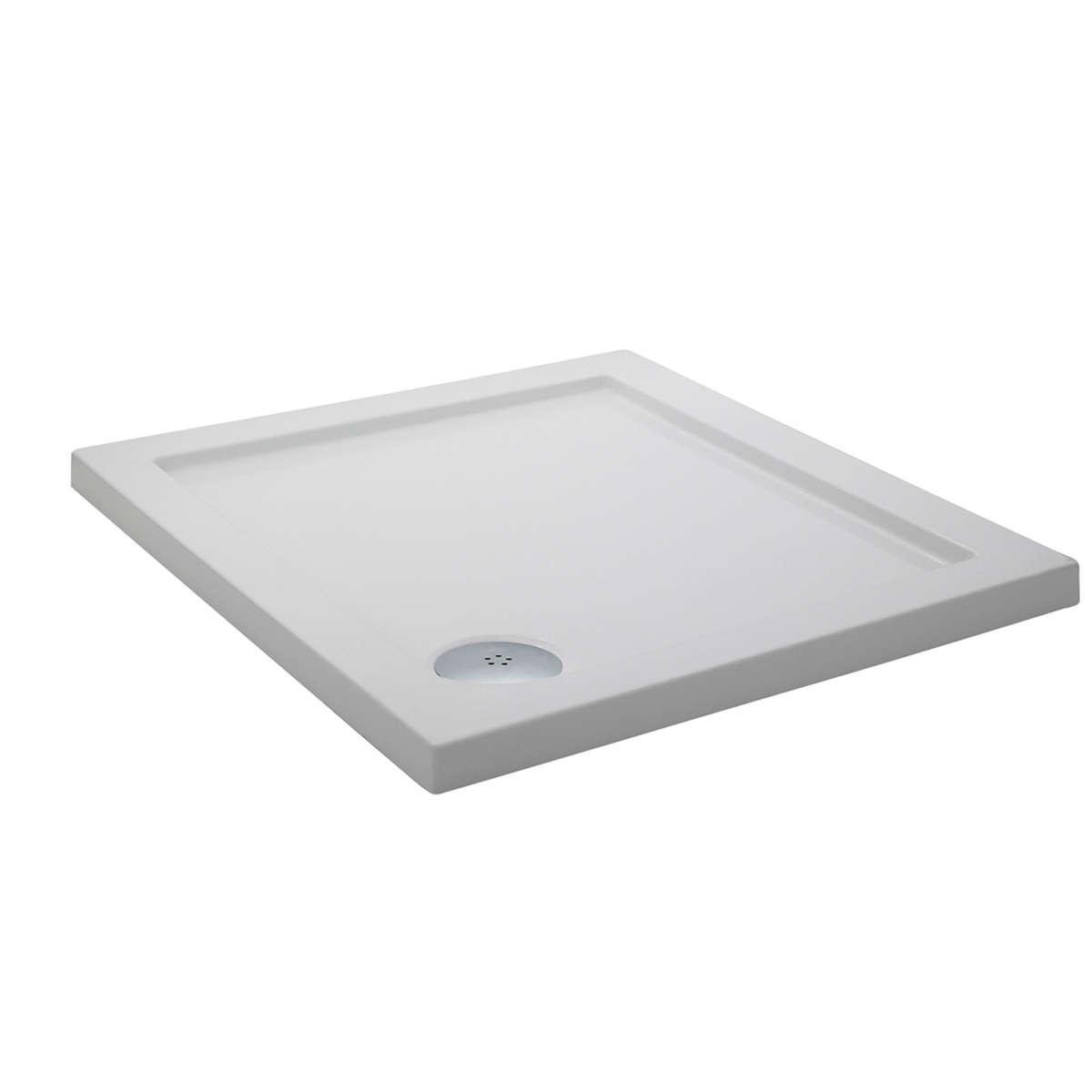 Nuie NTP010 | Modern Bathroom Square Slimline Pearlstone Shower Tray, 900mm x 900mm, Gloss White