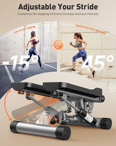 FEIERDUN 2 in 1 Vertical & Twisting Stepper, Mini Stair Stepper with Resistance Bands, 400LBS Capacity Hydraulic Fitness Stepper with LCD Monitor
