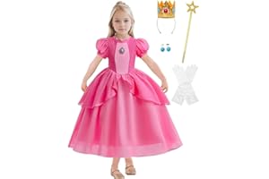 CQDY Princess Peach Dress for Girls Pink Peaches Costume Halloween Party Fancy Queen Outfit with Accessories