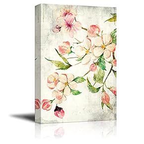 Canvas Wall Art - Watercolor Painting Style Pink Cherry Blossom on Branch - Giclee Print Gallery Wrap Modern Home Art Ready to Hang - 12x18 inches