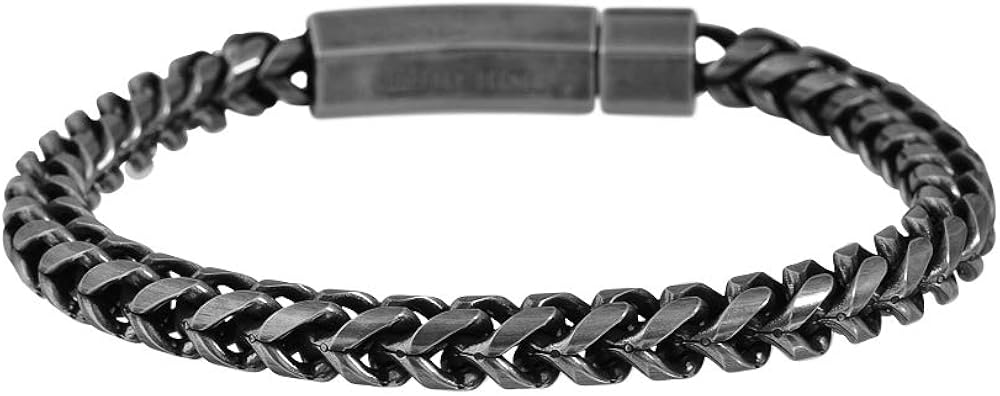 Geoffrey Beene Men's Stainless Steel 6mm Franco Link Chain Bracelet 8.5" (Black): Clothing