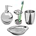 mDesign Bath Accessory Set, Soap Dispenser Pump, Toothbrush Holder, Tumbler, Soap Dish - 4 Pieces, Polished Stainless Steel