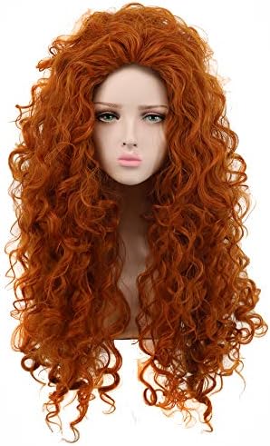 Yuehong Long Curly Orange Wig Heat Resistant Cosplay Wigs Halloween Cos Wig