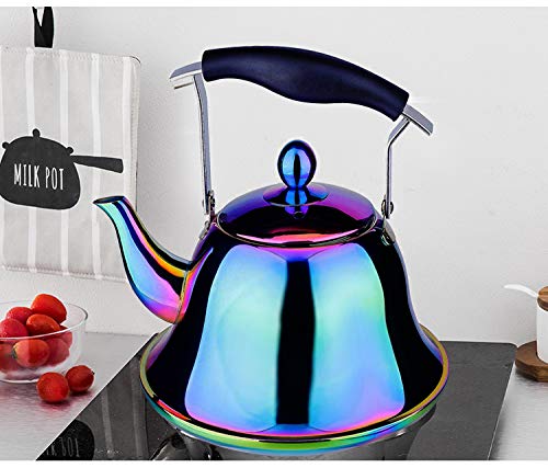 Rainbow Whistling Tea Kettle Stainless Steel Stovetop Teakettle Sturdy Teapot for Tea Coffee Fast Boiling with Infuser Color Rainbow Mirror Finish 2 Liter / 2.1 Quart (Rainbow)