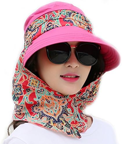 LICY Women Wide Brim Visor Foldable UV Protection Sun Hat Outdoor Flap Hat (Rose Red)