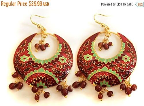 Crescent Earrings,Red and Green Earrings,Chandelier,Jaipur Chand Bali, SUNRISE Earrings Moon earrings Gold Earrings by Tane