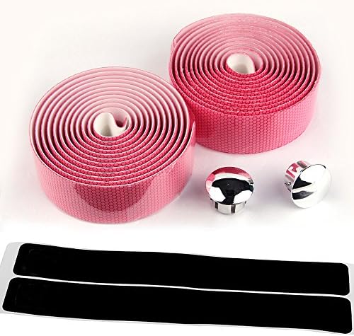 AmazingEC Handlebar Tape Wrap with Durable Hexagon Football Texture Cycling Road Bike Sports Antiskid With End Plugs Pink