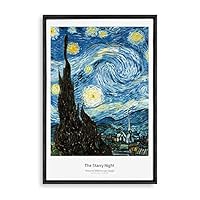 Framed Canvas Wall Art The Starry Night by Vincent Van Gogh Canvas Prints Home Artwork Decoration for Living Room,Bedroom - 16x24 inches
