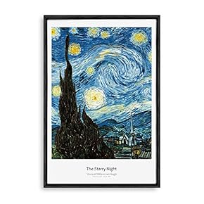 Framed Canvas Wall Art The Starry Night by Vincent Van Gogh Canvas Prints Home Artwork Decoration for Living Room,Bedroom - 16x24 inches