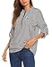 Lomon Women Long Sleeve Striped Shirts V Neck Blouses Ladies Tops(White Strip S)