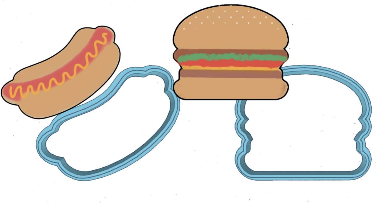 Hamburger Hotdog Cookie Cutter - American Confections - Grilling, Fathers Day, 4th of July - Set of 2