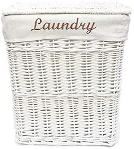 Blanco mimbre Rectangular cesta para la ropa sucia papelera baño o