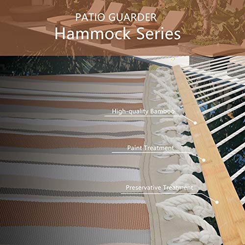PATIO GUARDER 14 FT Portable Hammock with Double Size, Quick Dry Hammock with Solid Bamboo Spreader Bar and Chains, Outdoor Patio Yard Beach Hammock, UV Resistance, 450 Lb Capacity, Stripe Multicolor