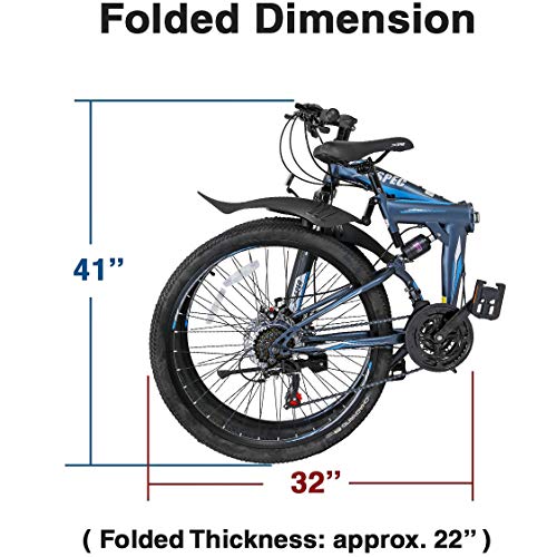 Xspec 26" 21 Speed Folding Mountain Bike Bicycle Trail Commuter Gunmetal Blue - Thumbnail 6