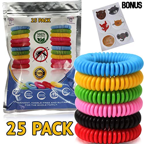 Bug Repellent Bracelet - Mosquito Bug Bands for Kids, Adults & Pets - Comfortable Citronella Anti Pest Protection - No More Bug Spray! + 6 Free Repellent Patches, Waterproof, 100% Natural (25 Pack)