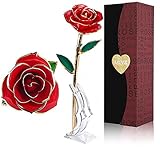 PUTIA Gold Rose 24k Gold Dipped Rose Everlasting Long Stem Real Rose Exquisite Holder, Unique Romantic Gift Valentine's Day Forever Rose, Anniversary, Mother's Day Birthday Gift