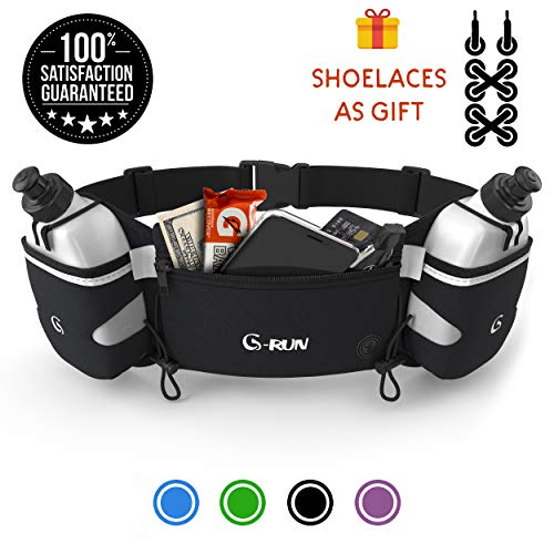 G-RUN Hydration Running Belt with Bottles - Water Belts for Woman and Men - iPhone Belt for Any Phone Size - Fuel Marathon Race Pack for Runners