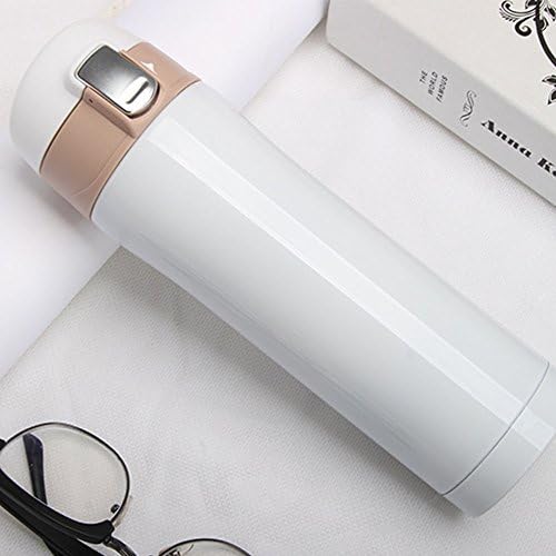 450ML Stainless Steel Thermal Bottle Bouncing Cover Cap Thermoses Vacuum Flask Water Bottle Christmas Or Birtheday Gift(white)