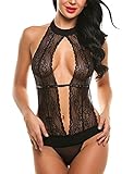 Avidlove Women Sexy Lingerie Lace Halter One Piece Teddy Babydoll Bodysuit Black M