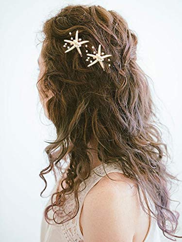 Barogirl Wedding Starfish Hair Pins Decorative Bridal Hairpin Set Beaded Hair Accessories Beach Wedding Hair Jewelry for Women and Girls 2 PCS (Gold)