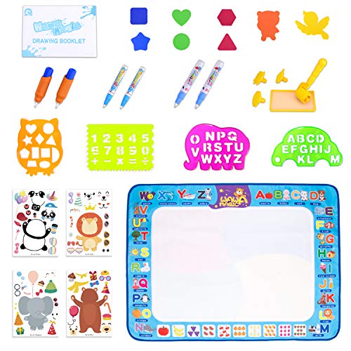 Morfone Aqua Magic Mat, Doodle Drawing Board Kids Water Painting Mat 40 X 29 Inch Educational Toys for Age 3 4 5 6 7 8 Girls Boys Toddlers ( Bonus Make-a-face Sticker Sheets ) - Thumbnail 6