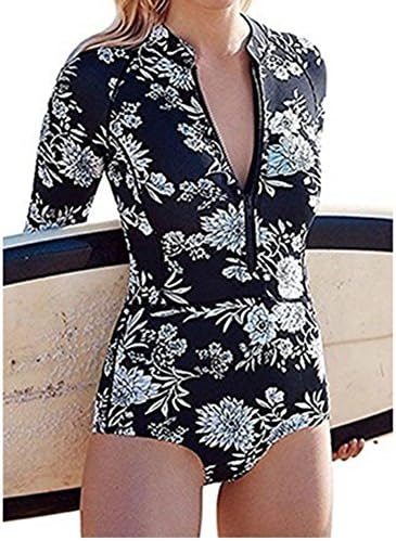 Jiamingyang Print Floral One Piece Swimsuit Long Sleeve Swimwear Women Retro Bathing Surfing Suit