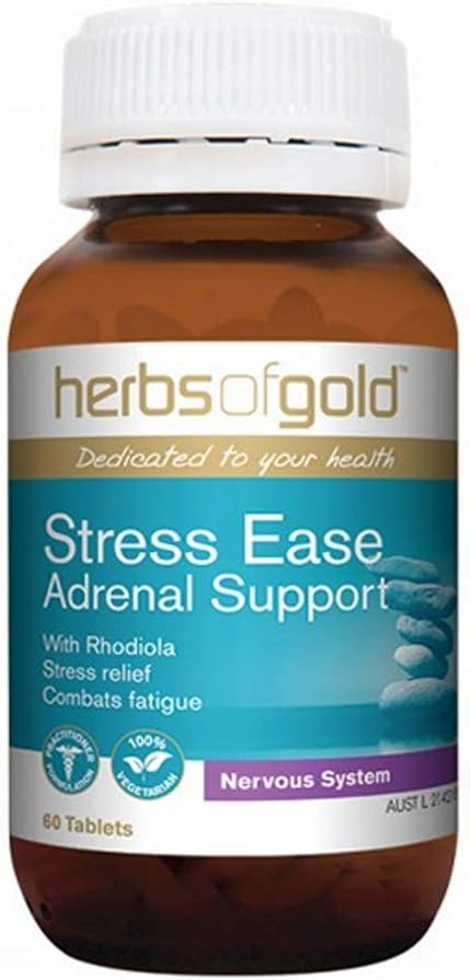 Stress Ease for Adrenal Support - High potency extracts of Rhodiola, Ashwagandha, Rehmannia, Licorice plus Tyrosine - Anti Fatigue - Calming - Adaptogenic - TGA Listed & Australian-made