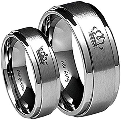 Keybella Her King/His Queen Ring Silver Stainless Steel Wedding Bands Engagement Promise Rings Anniversary Gifts