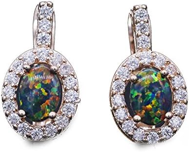 JINY Jewelry New Fire Opal Gemstone Birthstone Oval Leverback Hoop Earrings