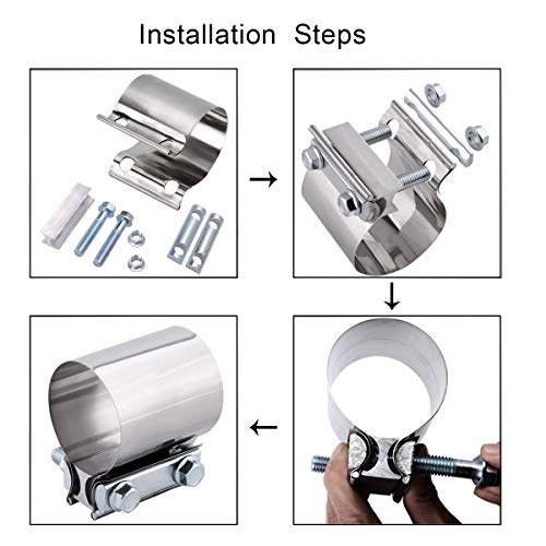 SPEEDWOW 2.5" Butt Joint Exhaust Band Clamp Sleeve Stainless Steel 2 Pieces