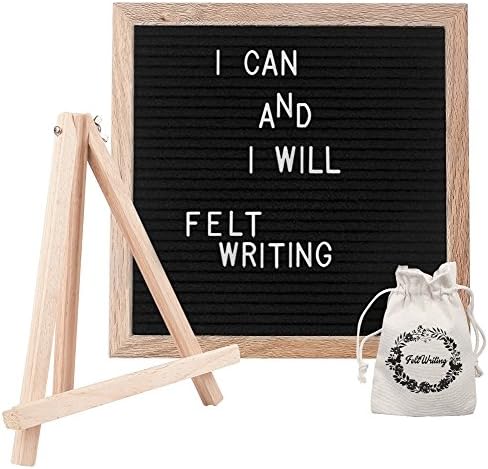 Premium Felt Letter Board Set- Message Board with 340 Letters, Numbers and Signs- Oak Wood Support, Wall Mount and Cotton Bag Included-10x10 Inch- Great for Special Moments, Event Photo Shoots, Cafes