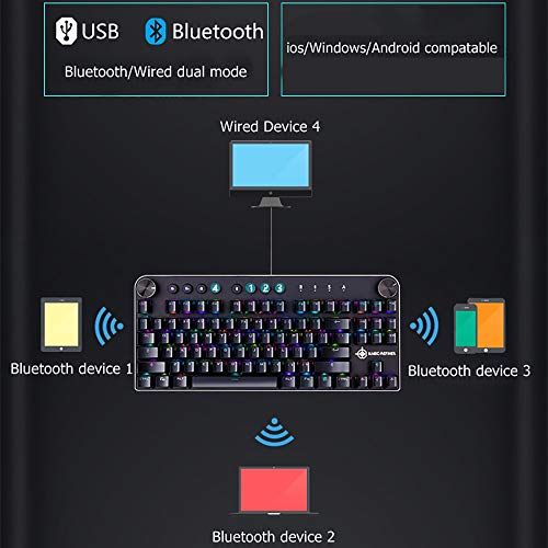 LINGYUN Portable Bluetooth Wireless/USB Wired Dual-Mode RGB Backlight Multimedia Mechanical Gaming Keyboard, Support Win and Mac OS Dual System, Transmission Distance of 10 Meters,Black - Thumbnail 2