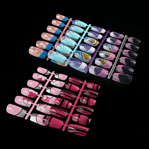 Nail Art,Putars Fashion 144Pcs Mixed Set False Nail Tips Artificial Fake Nails Art Acrylic Manicure Gel - Thumbnail 2