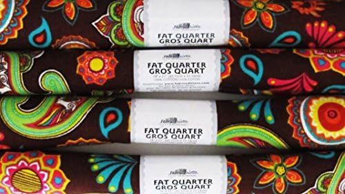 4 FLANNEL FAT QUARTERS BRIGHT FLOWERS ON BROWN BACKGROUND, ~ 100% COTTON
