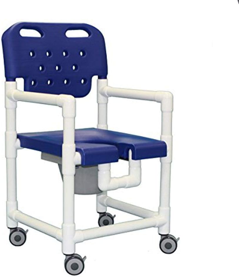 IPU ELT817 P Elite Line Rolling Shower Chair Commode for use Over Toilet and in The Shower (Blue)