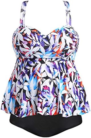 Happybai Women's Plus Size Swimwear Floral Tankini Set Peplum High Waisted Swimsuit Two Piece Bathing Suits Print
