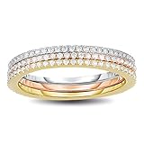 14K Rose/Yellow Gold/Rhodium Plated 925 Sterling Silver CZ Simulated Diamond 3pcs Stackable Eternity Ring