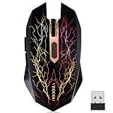 Wireless Gaming Mouse, VEGCOO C8 Silent Click Wireless Rechargeable Mouse with Colorful LED Lights and 2400/1600/1000 DPI 400mah Lithium Battery for Laptop and Computer (C11 Black)